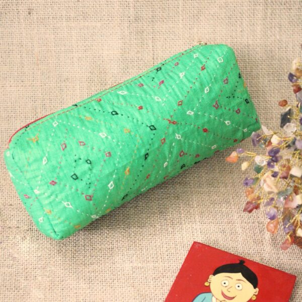 Pabiben- Rabari Embroidery, Handmade Green Multipurpose Pouch