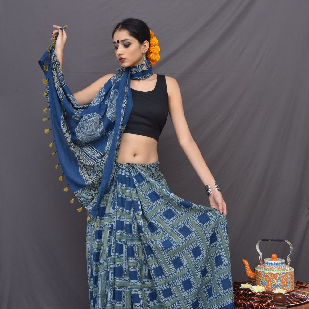 Ajrakh Saree - Image 2