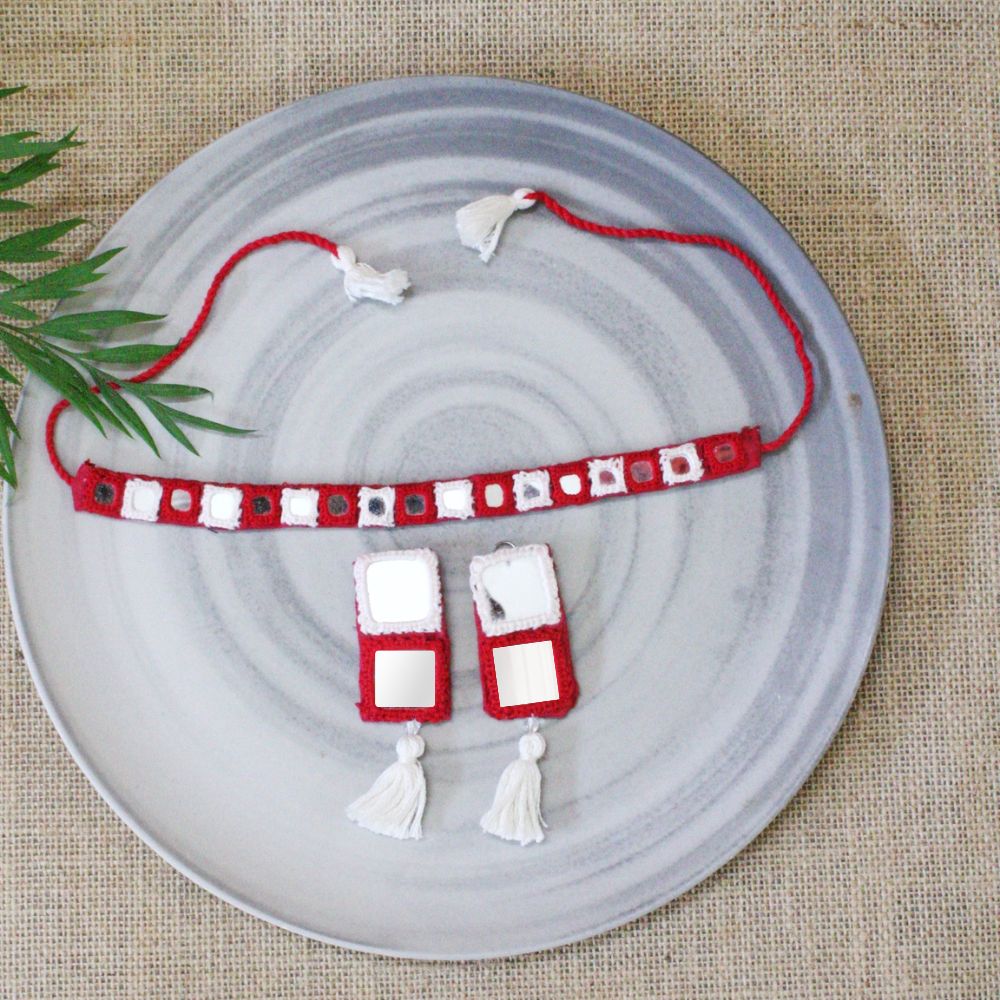 Mirror work Necklace and Earring
