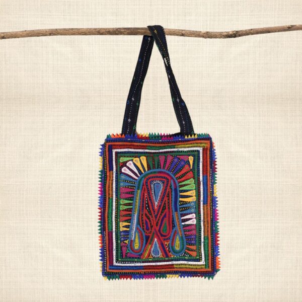 Pabiben- Abstract Design, Rabari Embroidery Blue Multicolour Pabi Tote Bag
