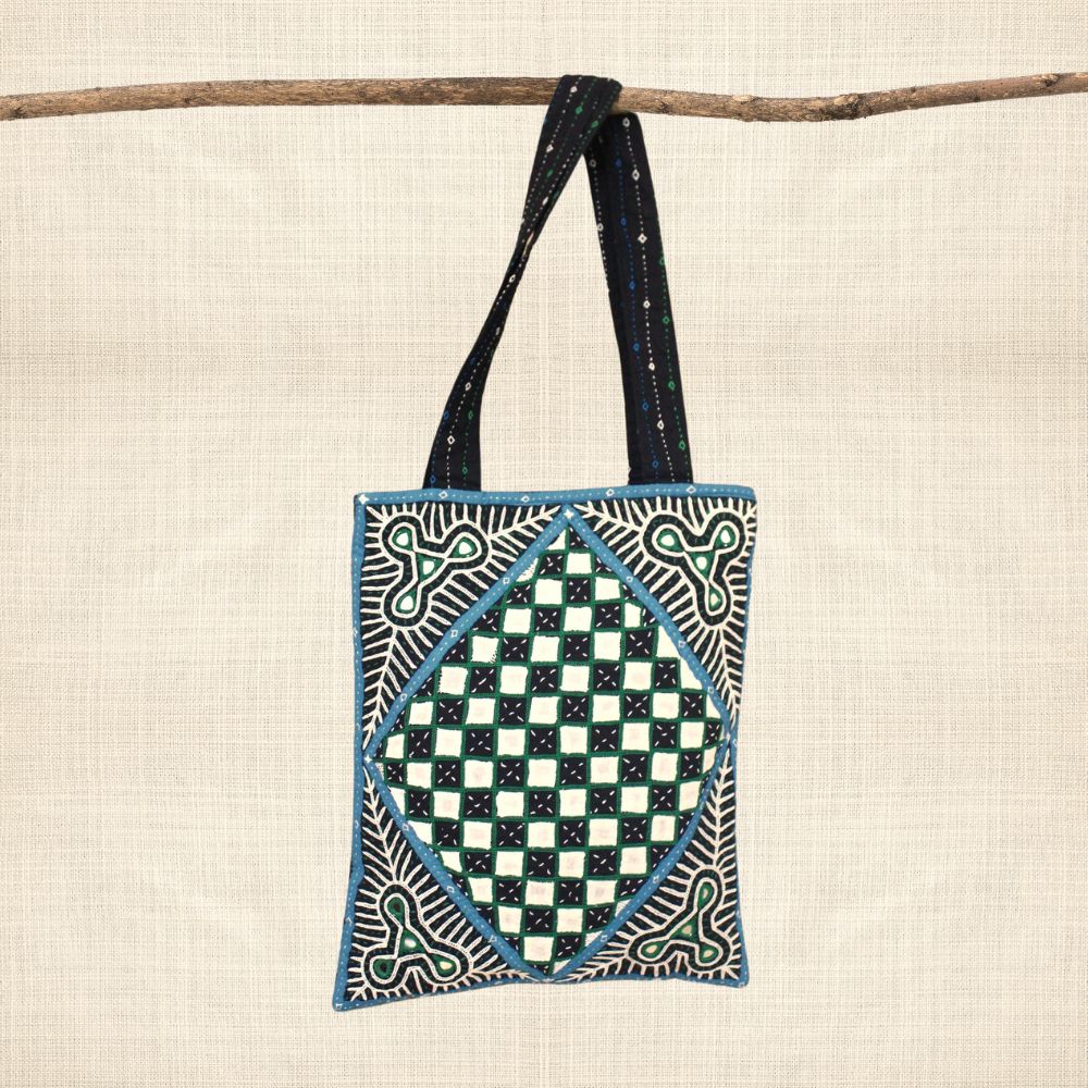 Pabiben- Rabari Embroidered Black & Blue Pabi Tote Bag - Image 2