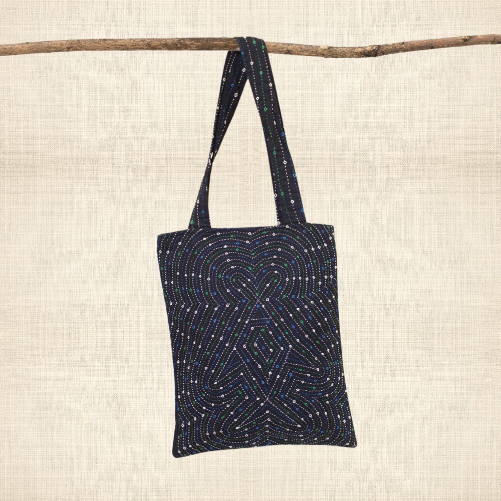 Pabiben- Rabari Embroidered Black & Blue Pabi Tote Bag - Image 3