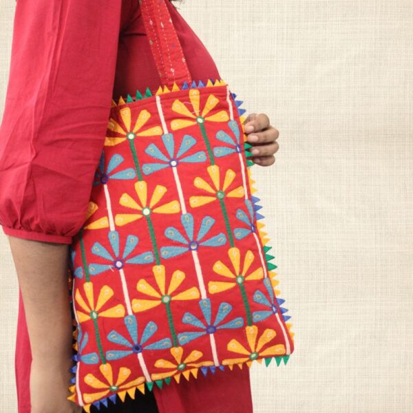 Pabiben- Rabari Embroidered Orange Pabi Tote Bag