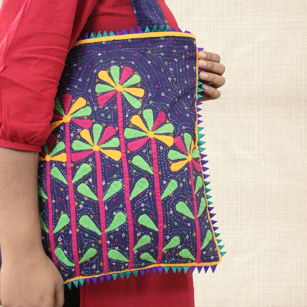 Pabiben- Rabari Embroidered Violet Pabi Tote Bag
