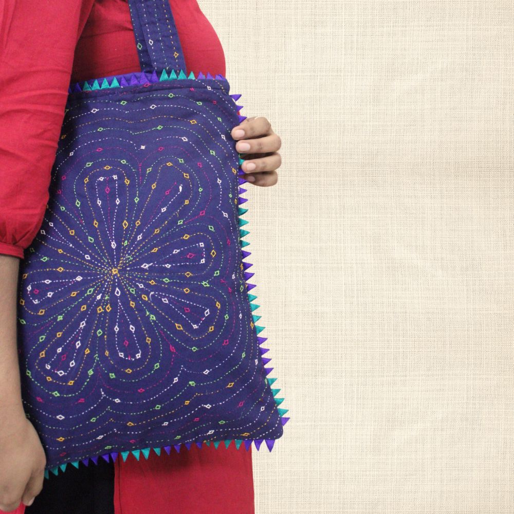 Pabiben- Rabari Embroidered Violet Pabi Tote Bag - Image 4