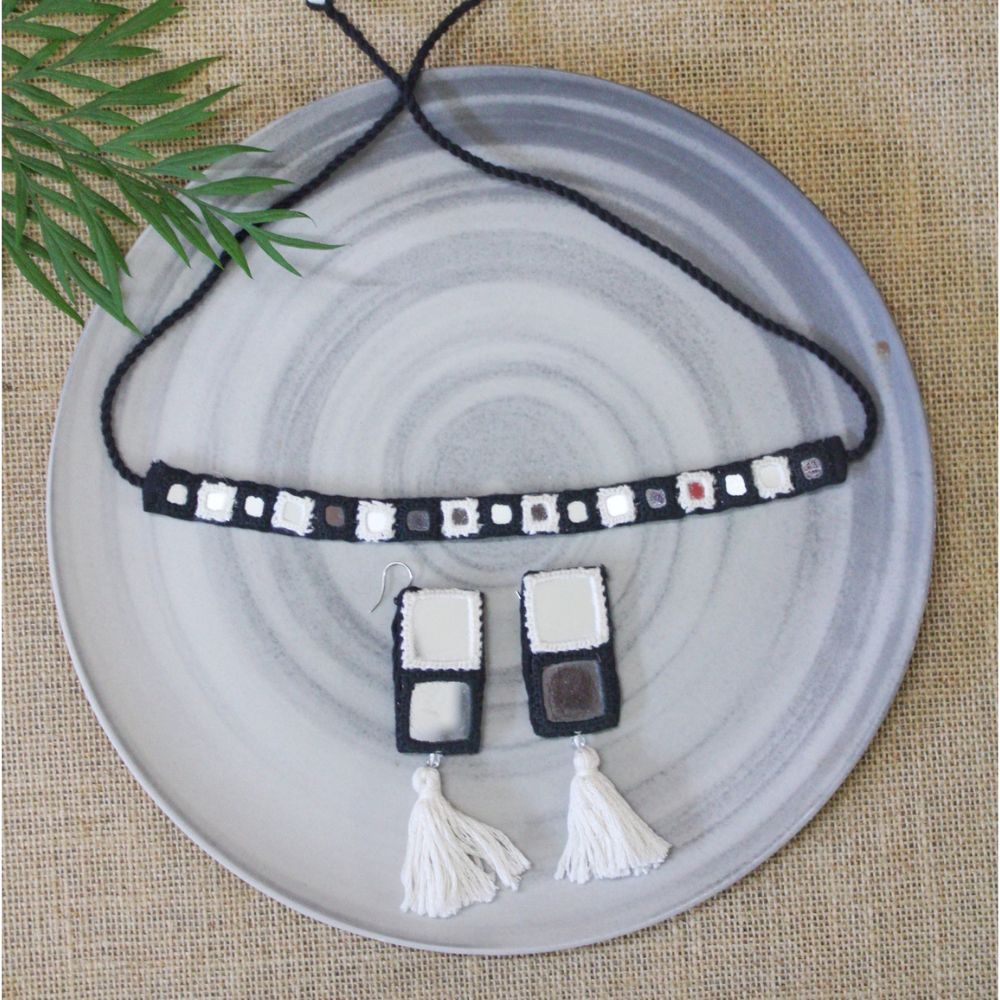 Mirror work Necklace and Earring