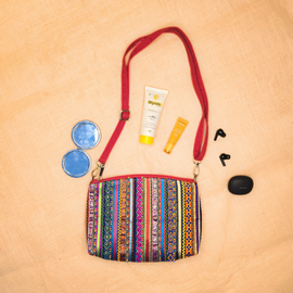 Pabiben- Red & Multicolour Hari Jari Art Pabi Rectangular Sling Bag - Image 6