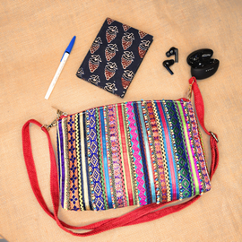 Pabiben- Red & Multicolour Hari Jari Art Pabi Rectangular Sling Bag - Image 4