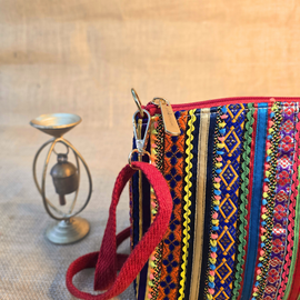 Pabiben- Red & Multicolour Hari Jari Art Pabi Rectangular Sling Bag - Image 3