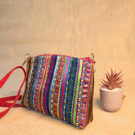 Pabiben- Red & Multicolour Hari Jari Art Pabi Rectangular Sling Bag - Image 5