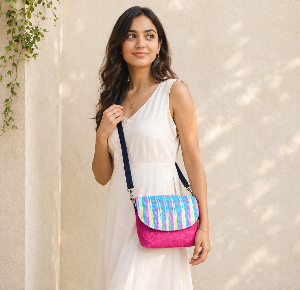 Upcycled plastic weaving sling bag