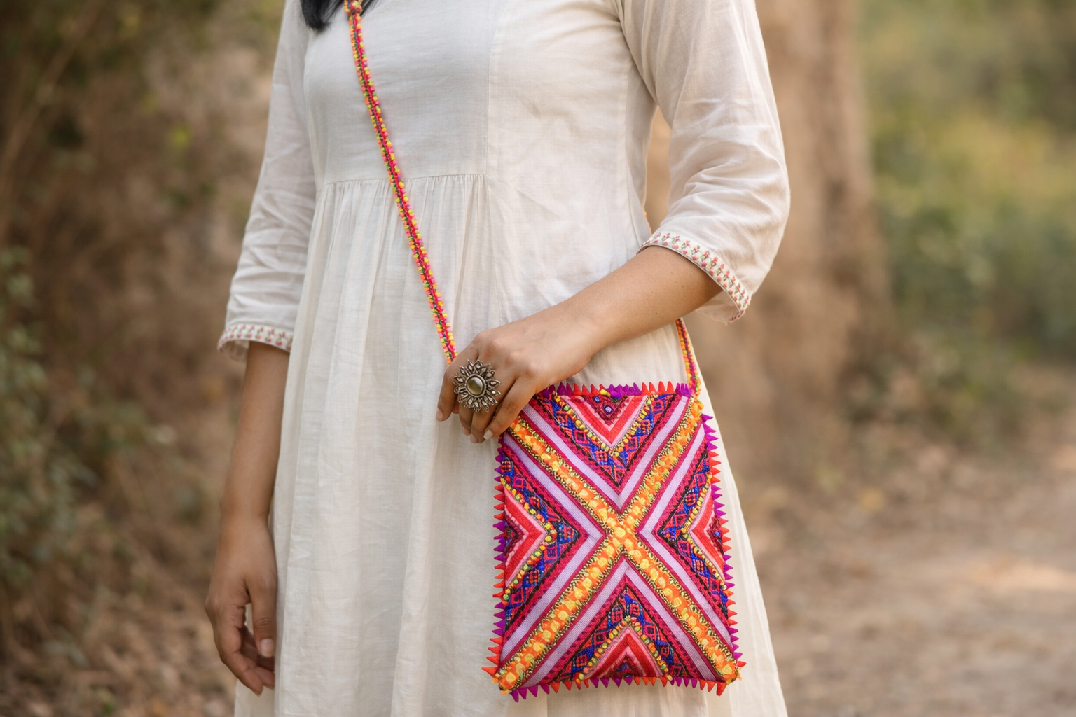 Hari Jari Art Pabi Rectangular Sling Bag