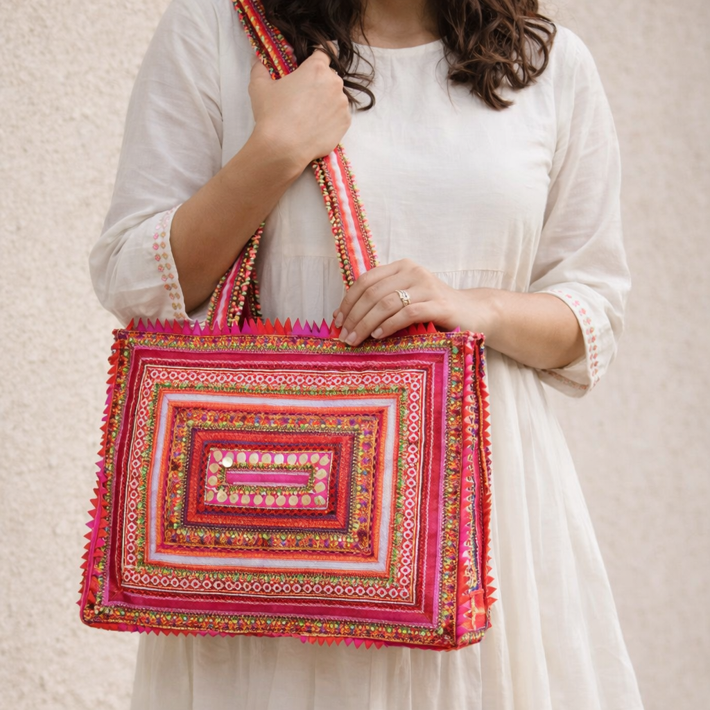 Hari Jari Art Rectangular Medium Pabi Bag