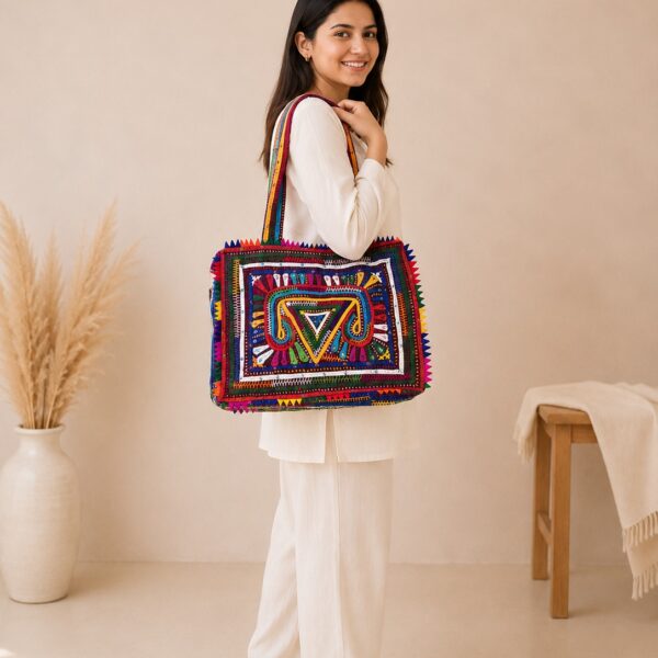 rabari embroidery artwork shoulder bag