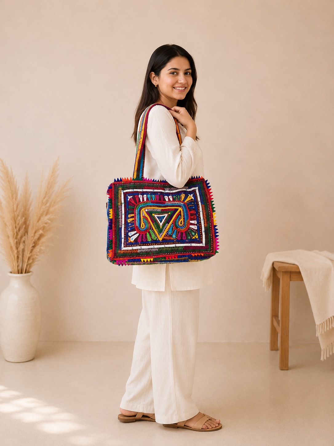 rabari embroidery artwork shoulder bag