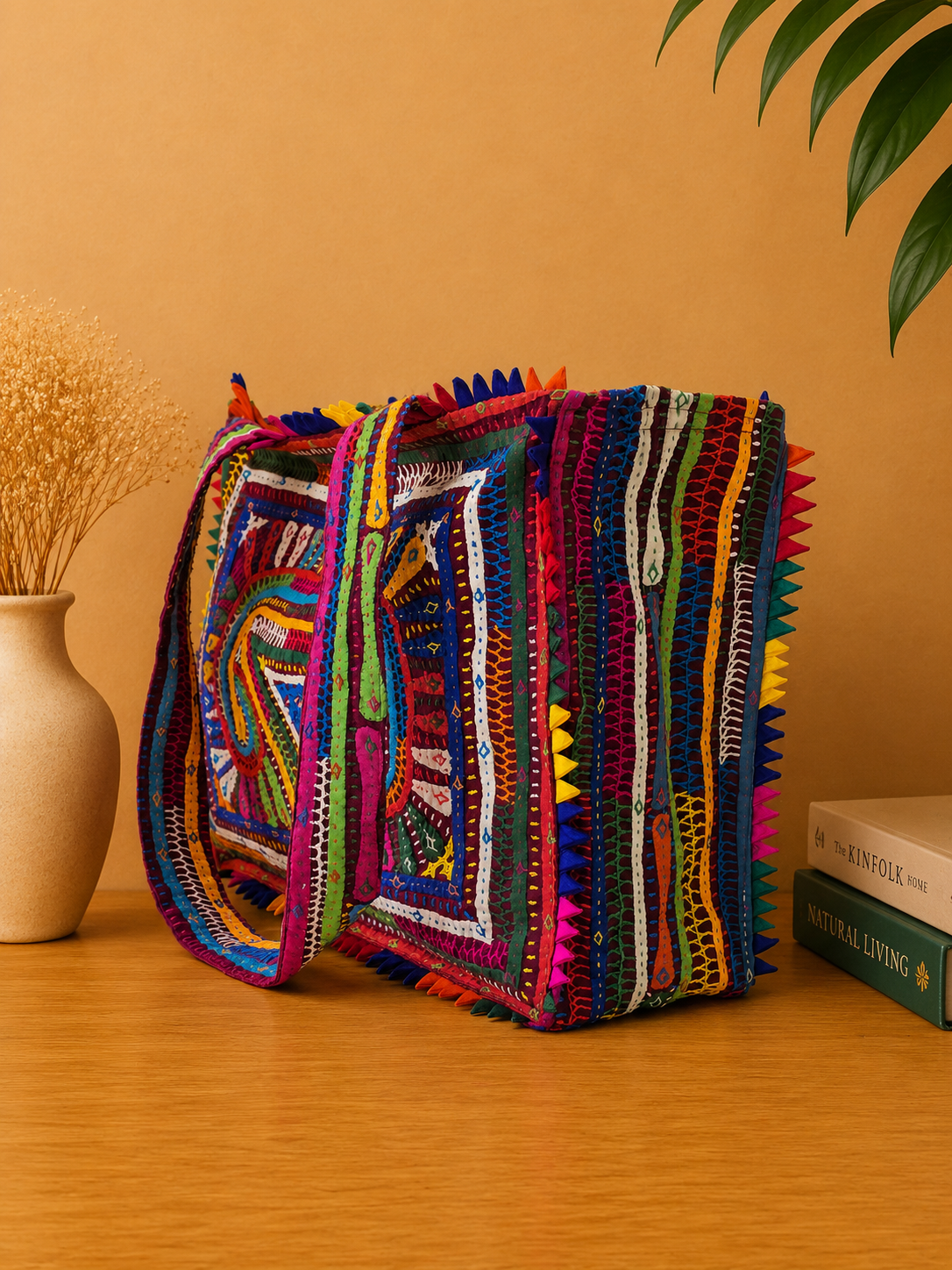 rabari embroidery artwork shoulder bag