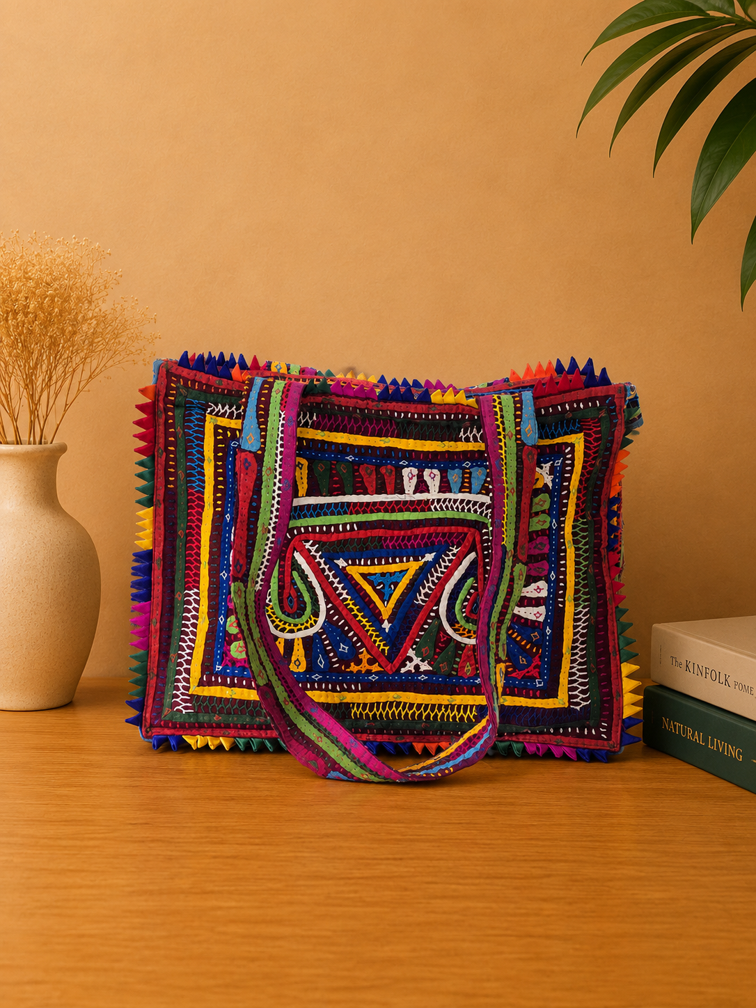 rabari embroidery artwork shoulder bag