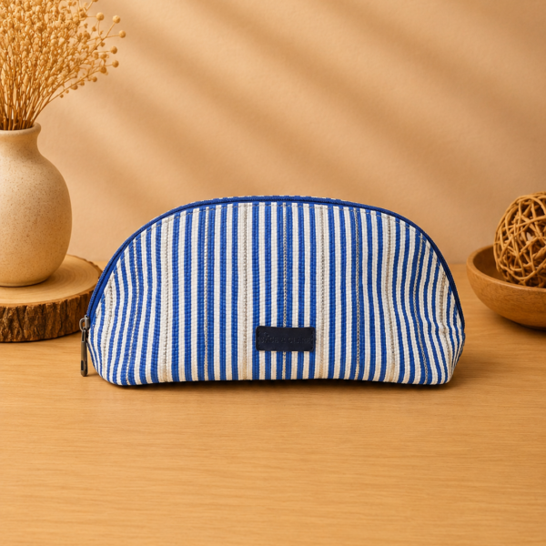 Rajiben- Blue & White Strip Upcycled Plastic Handwoven Everyday Use Pouch